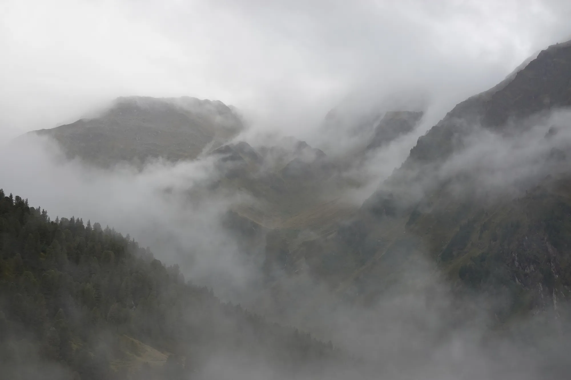Fog and low clouds over the mountains in the morning