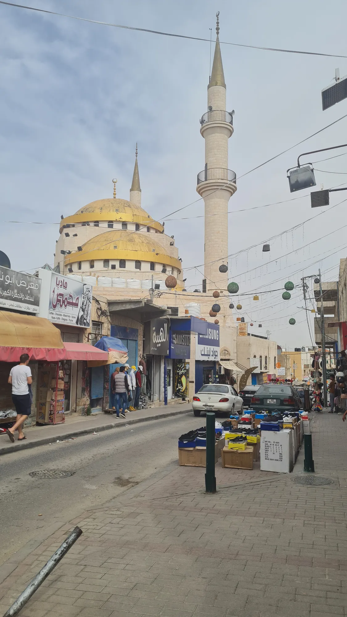 Mosque with a golden dome in Madaba on arrival day