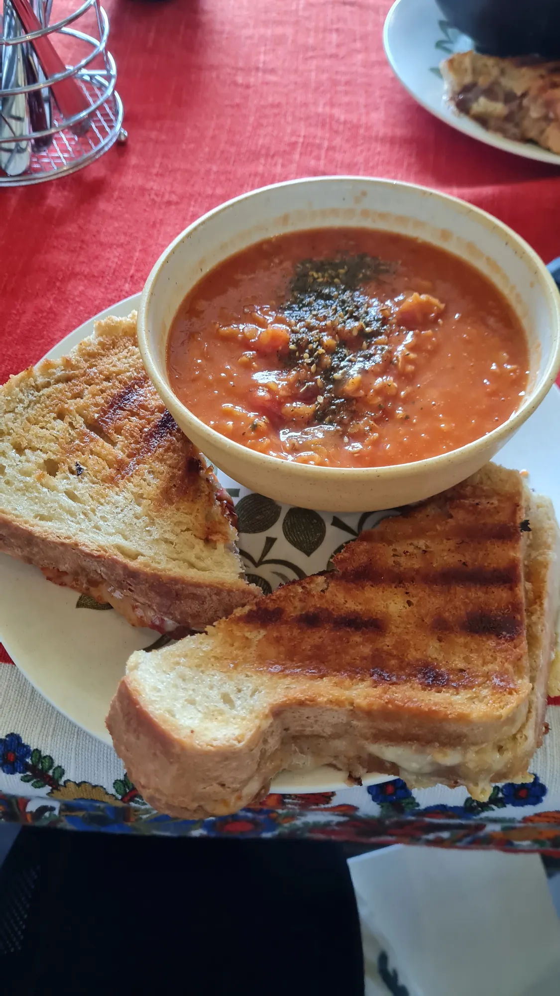 Tomato soup and a toastie for lunch